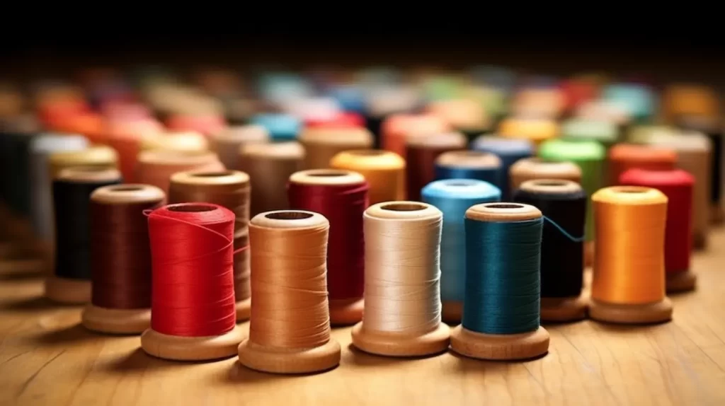 An image of multiple colors of thread spun onto bamboo spools