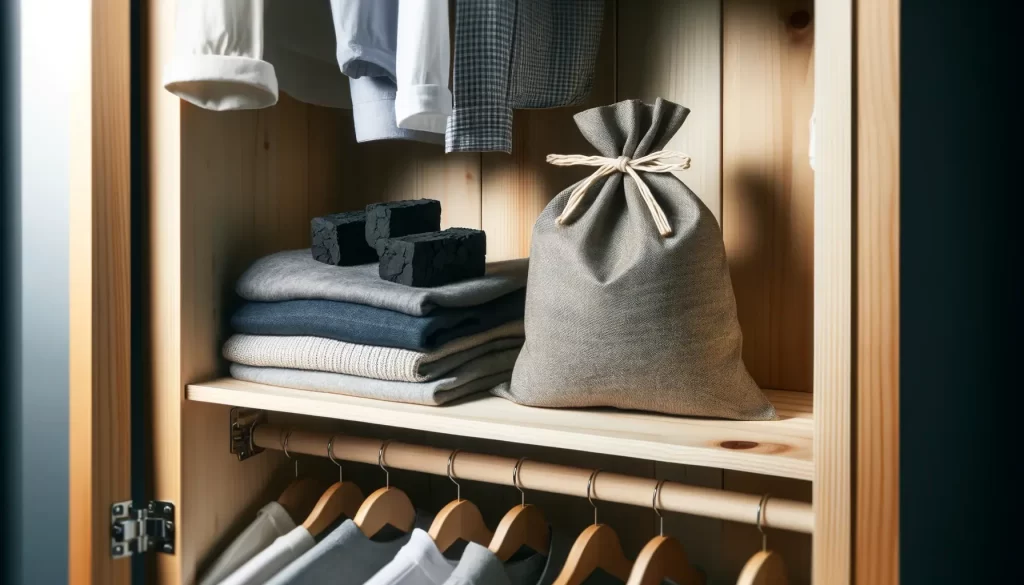 a wardrobe being freshened up by chunks of bamboo charcoal