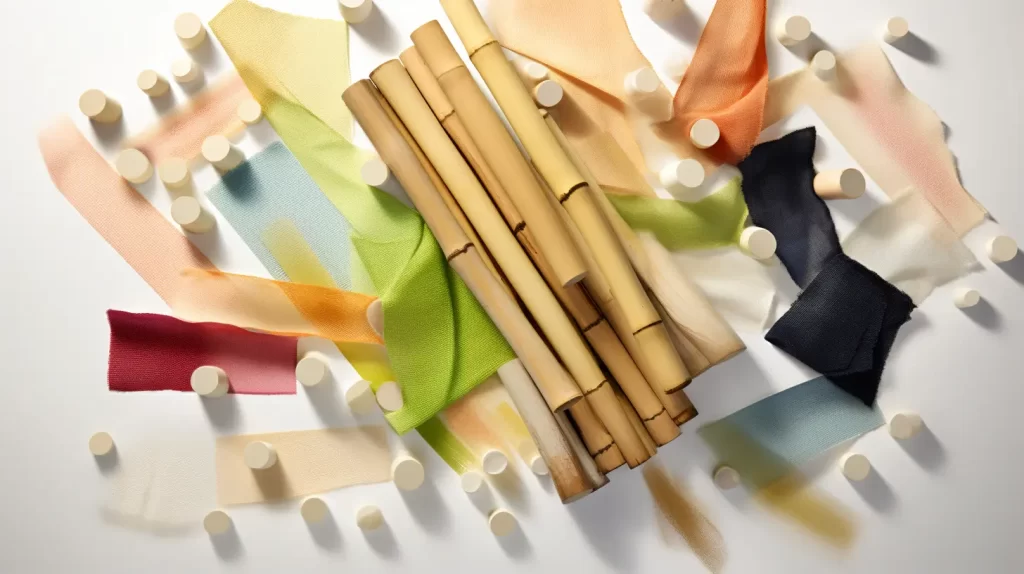 an image of bamboo fabric swatches and bamboo sticks. is bamboo fabric antibacterial?