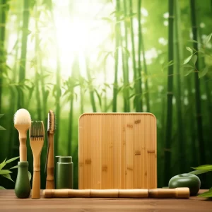 bamboo background with bamboo products featured in the image