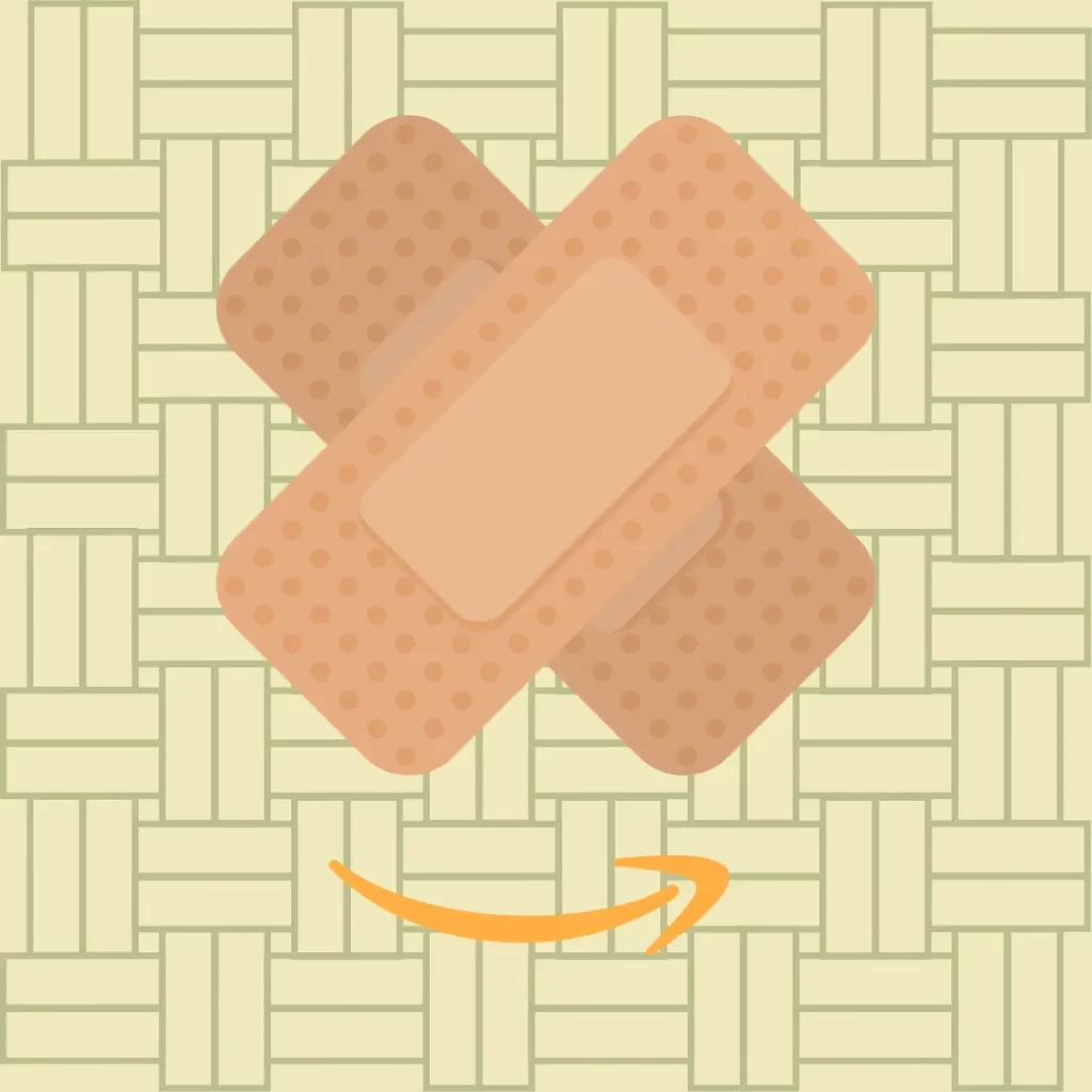 a cartoon image of bandages and a bamboo thatch with the amazon logo