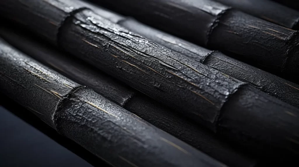 closeup of charred bamboo sticks