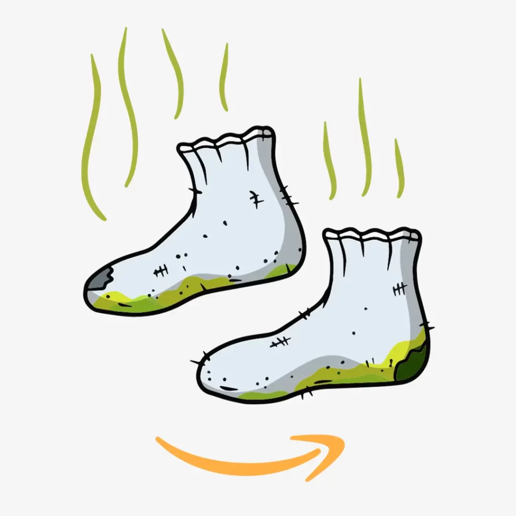 stinky socks and the amazon logo