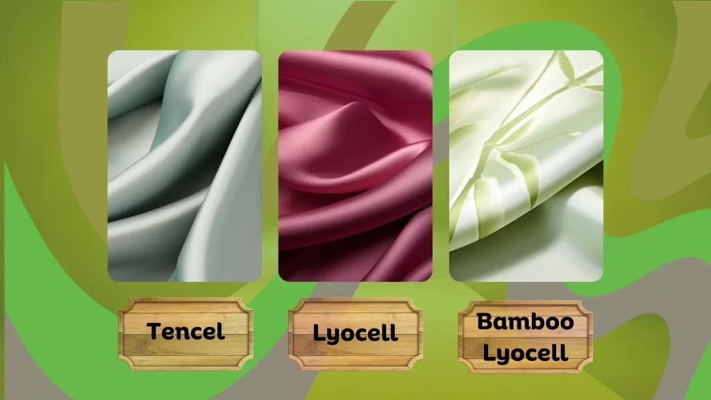 three images side by side of tencel, lyocell, Bamboo Lyocell. Demystifying tencel fabric for the reader is the focus