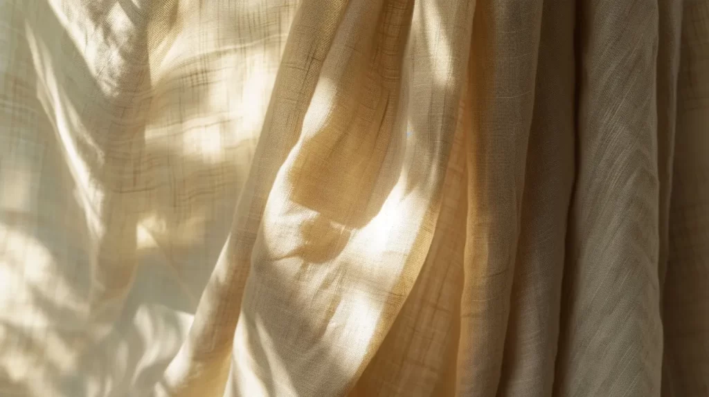 a bamboo linen fabric hanging as if a curtain
