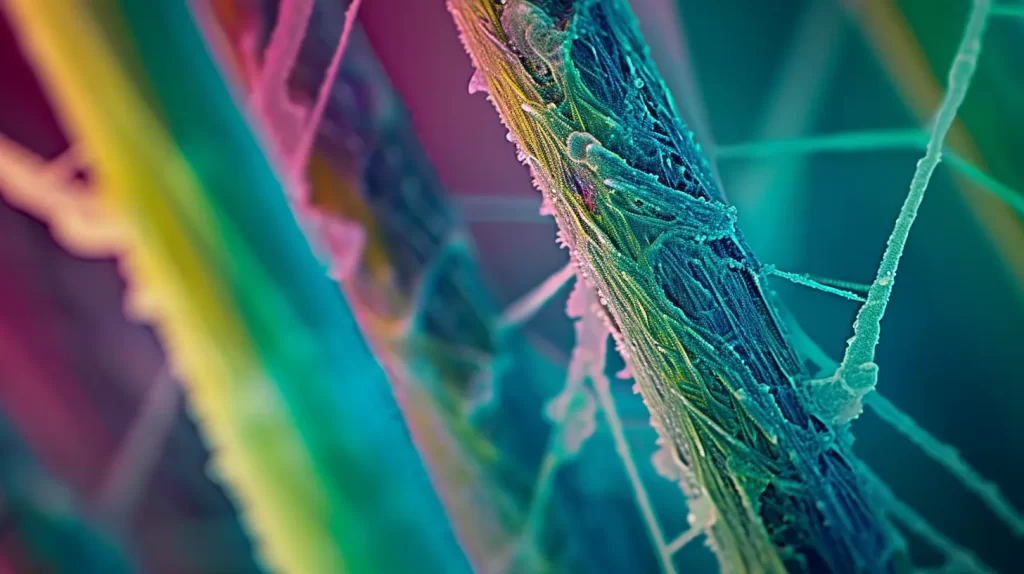 a graphical representation of a closeup of a bamboo fiber with vibrant colors