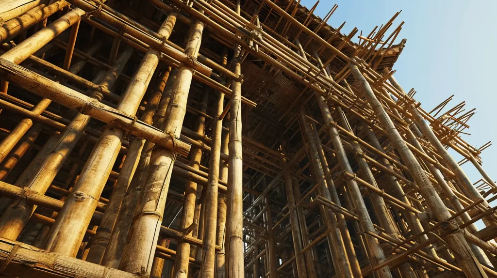 a large structure of bamboo scaffolding