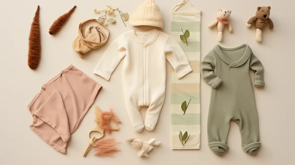an image featuring an assortment of bamboo baby clothes and items made from sustainable bamboo materials