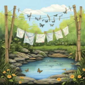 featured image - a illustration of bamboo clothes being washed in dried in nature