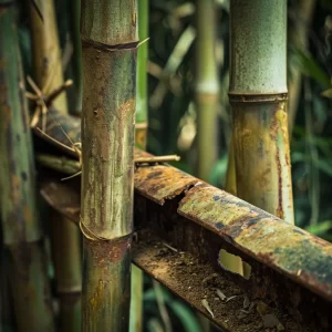 featured image - a rusty metal beam jammed between resilient bamboo stalks