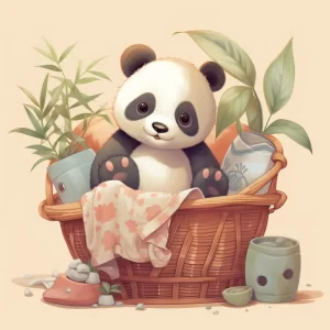featured image - illustration of a panda sitting in a basket of baby bamboo clothing