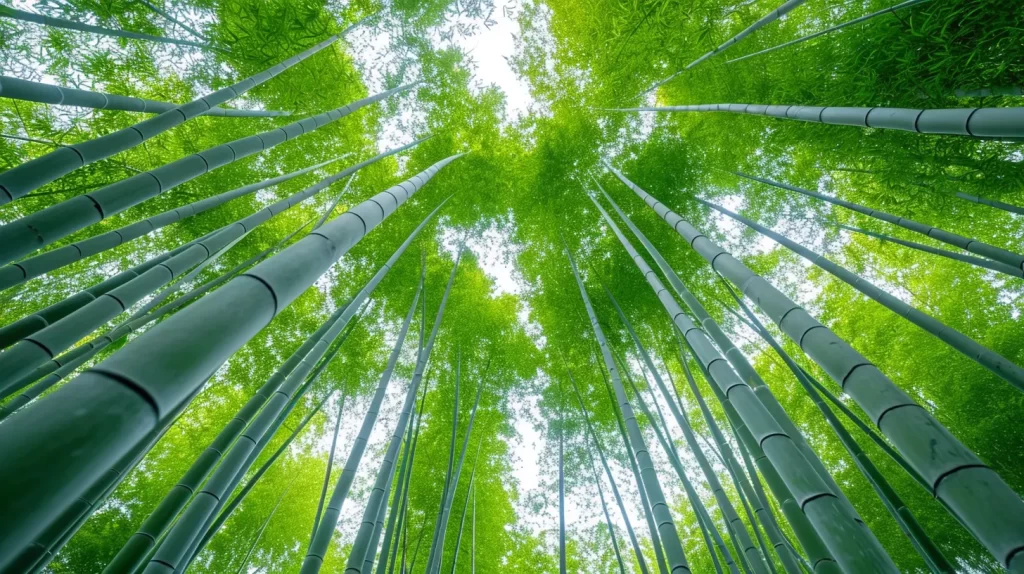 tall bamboo growing in a vibrant nature towards the sky