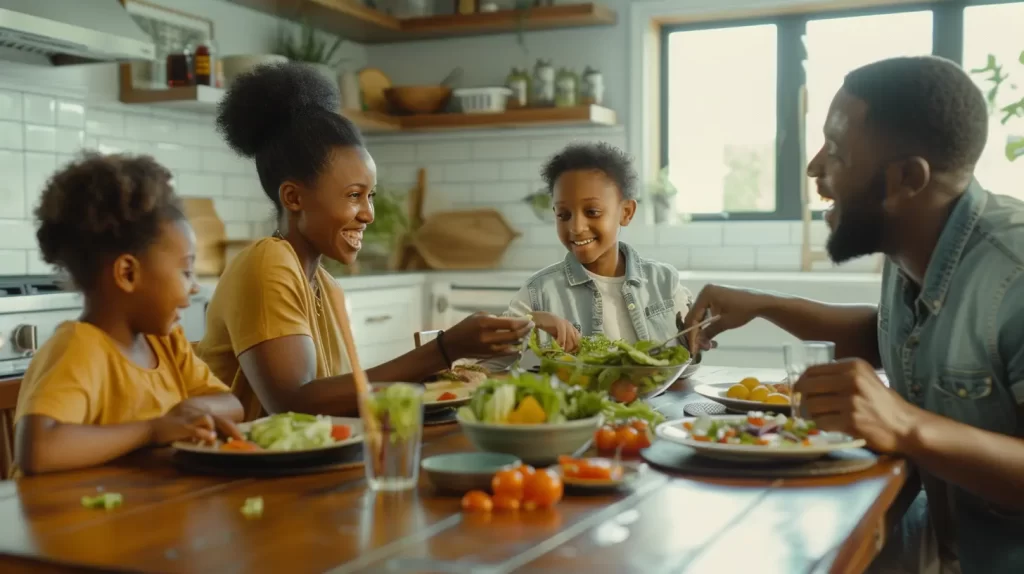 a family enjoying a fresh meal they grew in their own garden after using compost from their Top Worm Composters