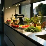 featured image - a modern kitchen with chopped salad and various vegetables that will require composting if not eaten